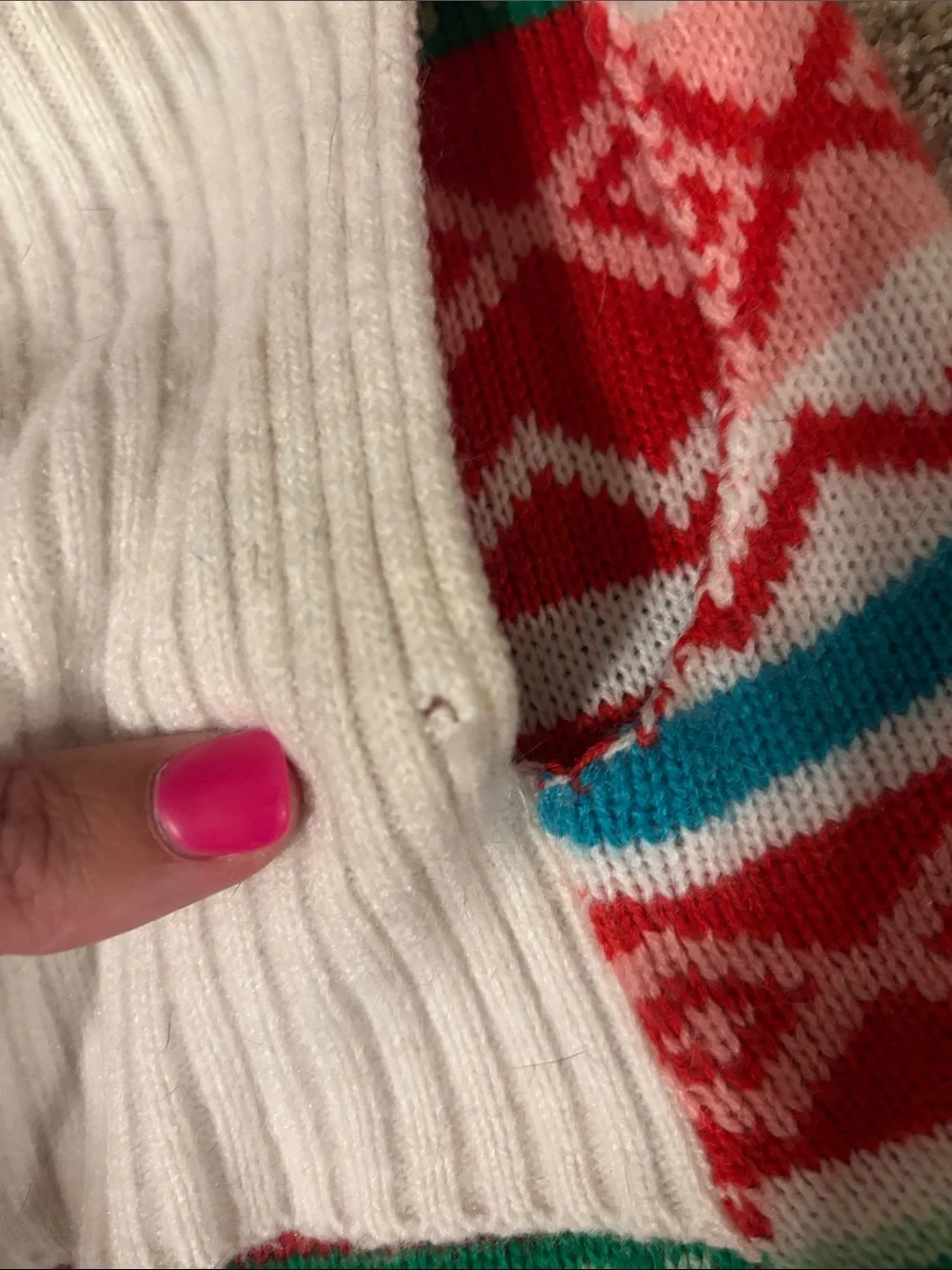 Striped Fair Isle Knit Sweater Vest in Red, Teal & Green